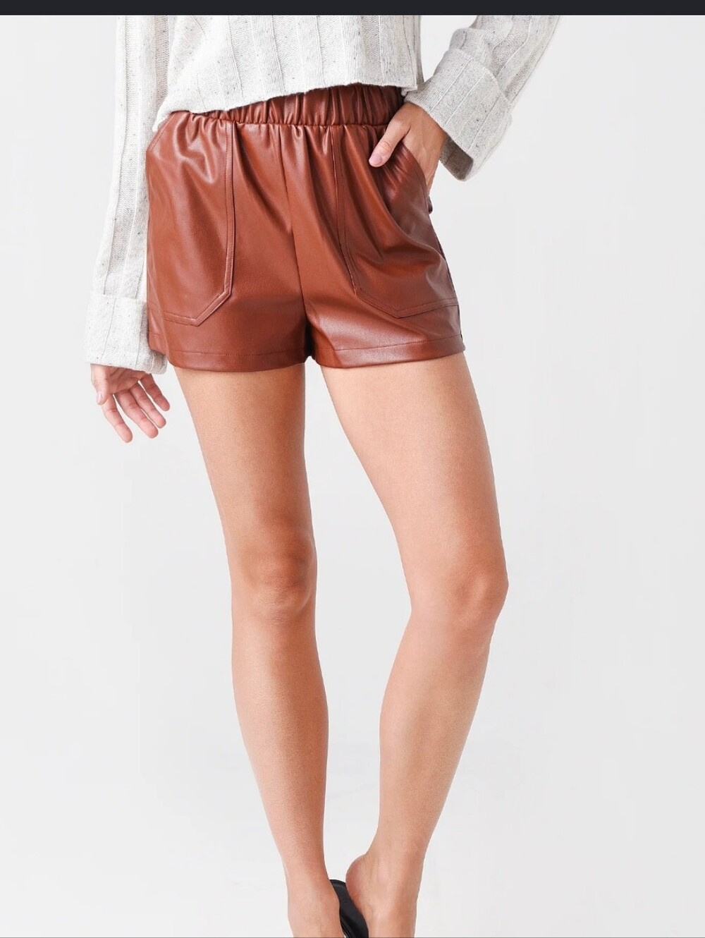 BB Dakota Faux Leather Brown High-Waist Elastic Waist Pullon Shorts